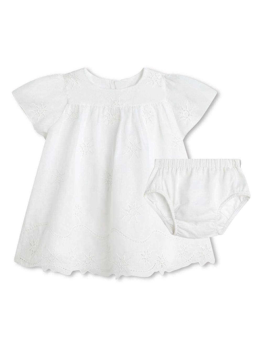 Chloé Kids 短袖棉连衣裙套装 - 白色