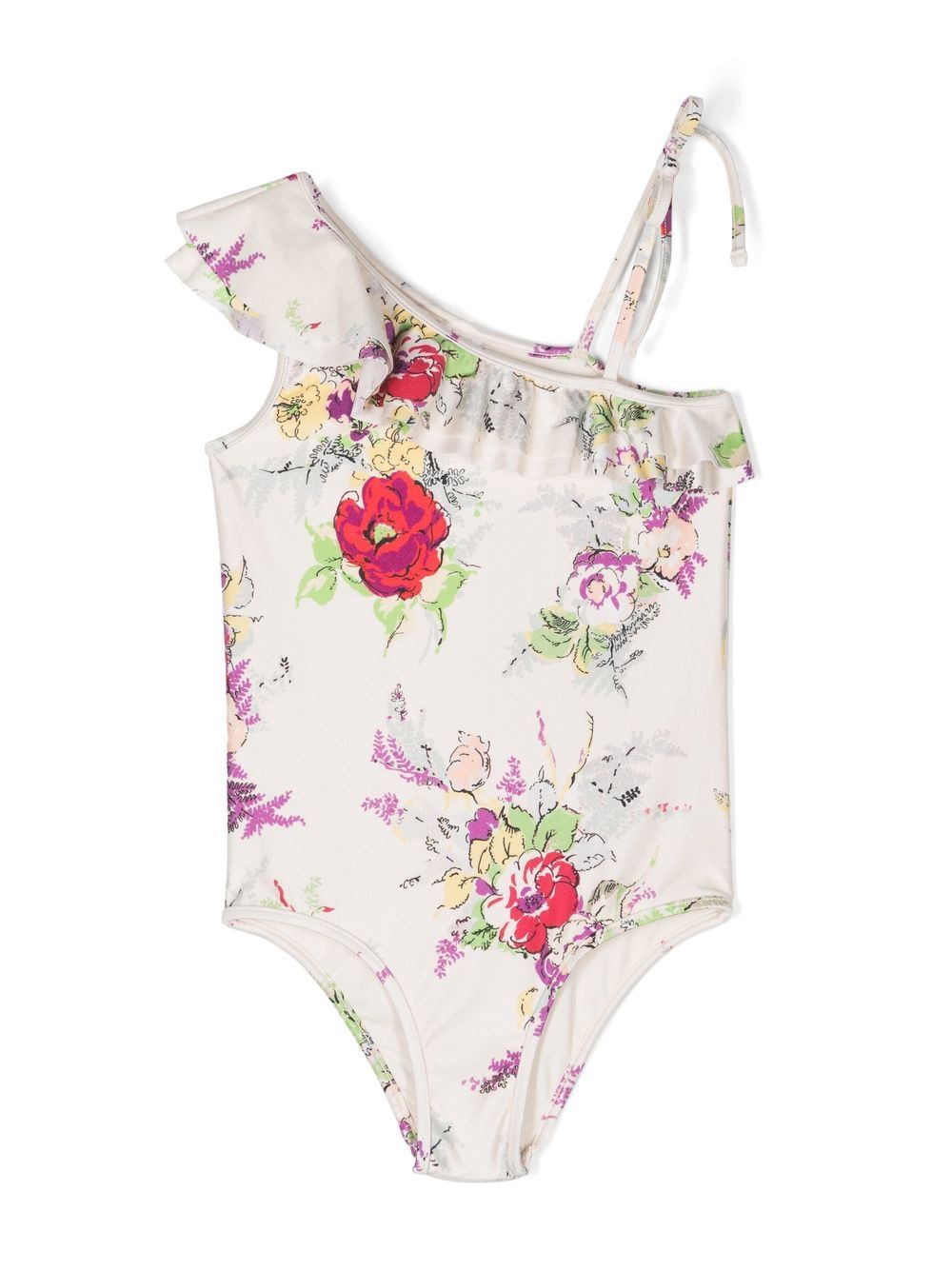 ZIMMERMANN Kids 不对称花卉印花连体泳衣 - 中性色
