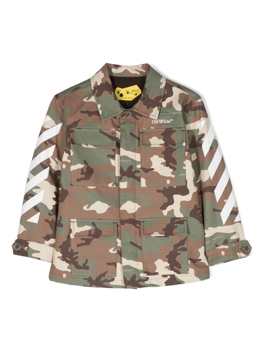 Off-White Kids logo刺绣迷彩图案棉夹克 - 绿色