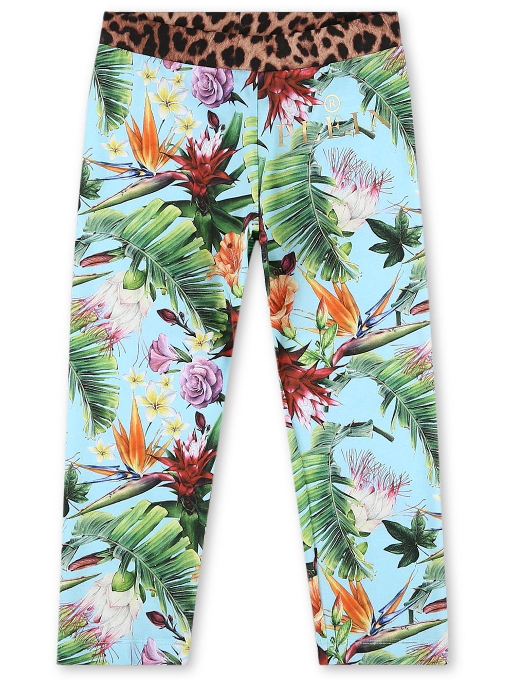 Philipp Plein Junior 花卉印花套穿式打底裤 - 蓝色