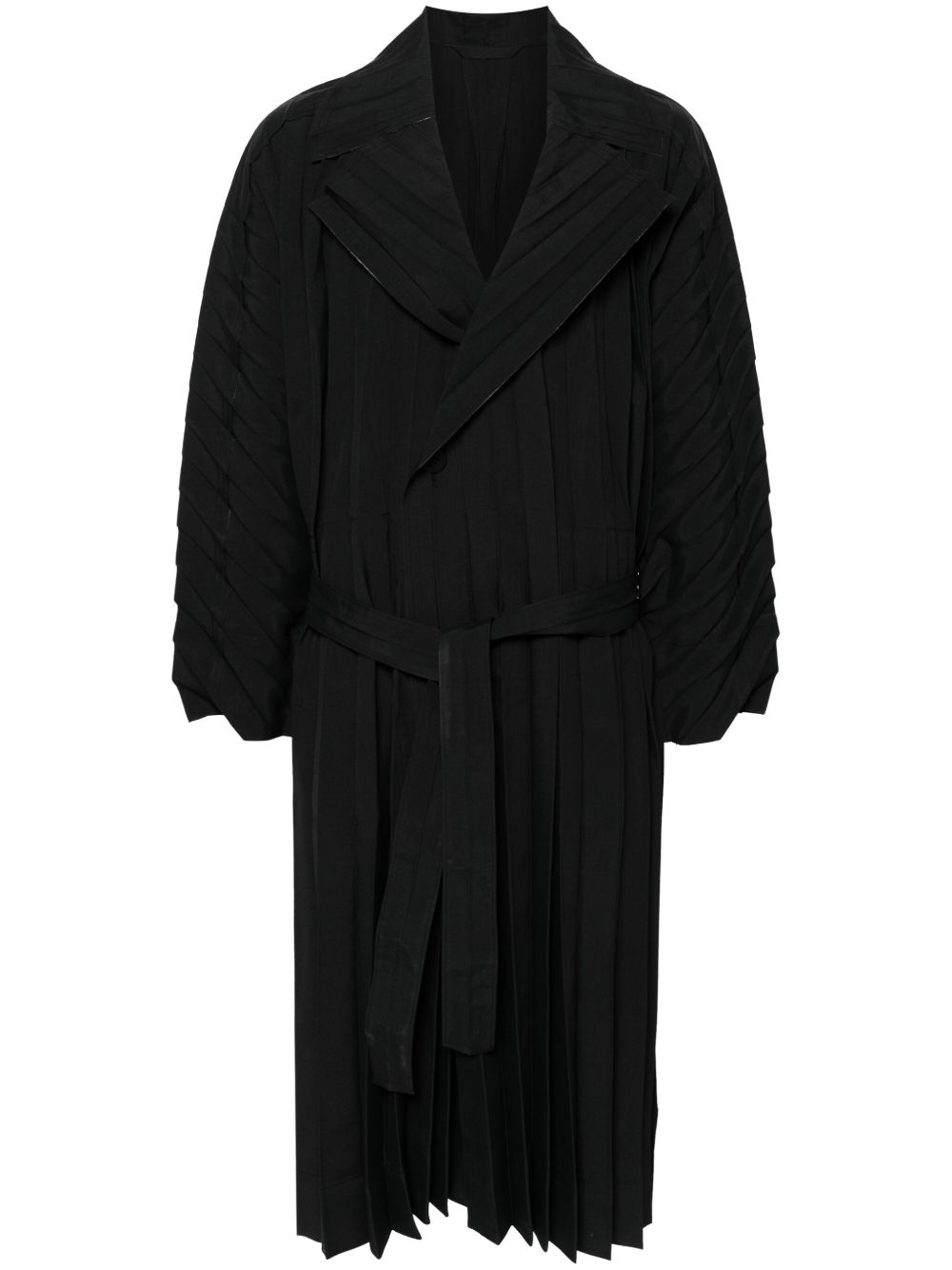 Homme Plissé Issey Miyake Edge 褶饰长款外套 - 黑色