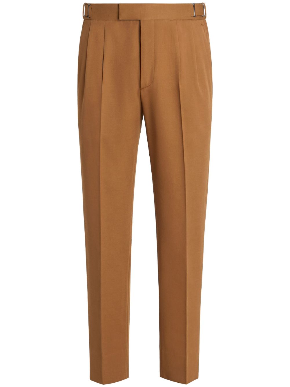 Zegna 褶饰棉质羊毛混纺西裤 - 褐色