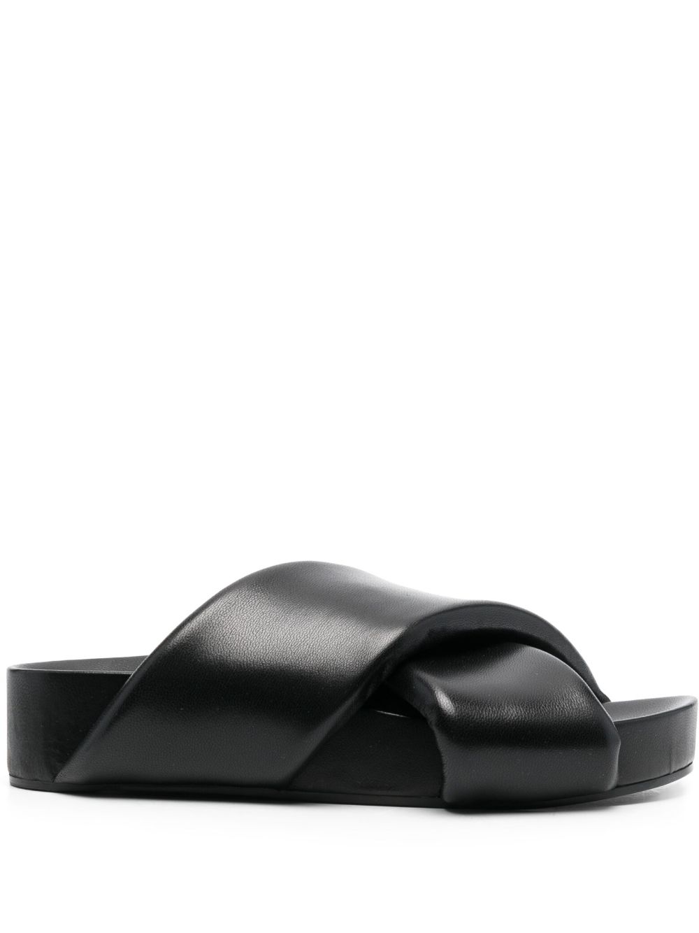 Jil Sander 交叉带皮质凉鞋 - 黑色