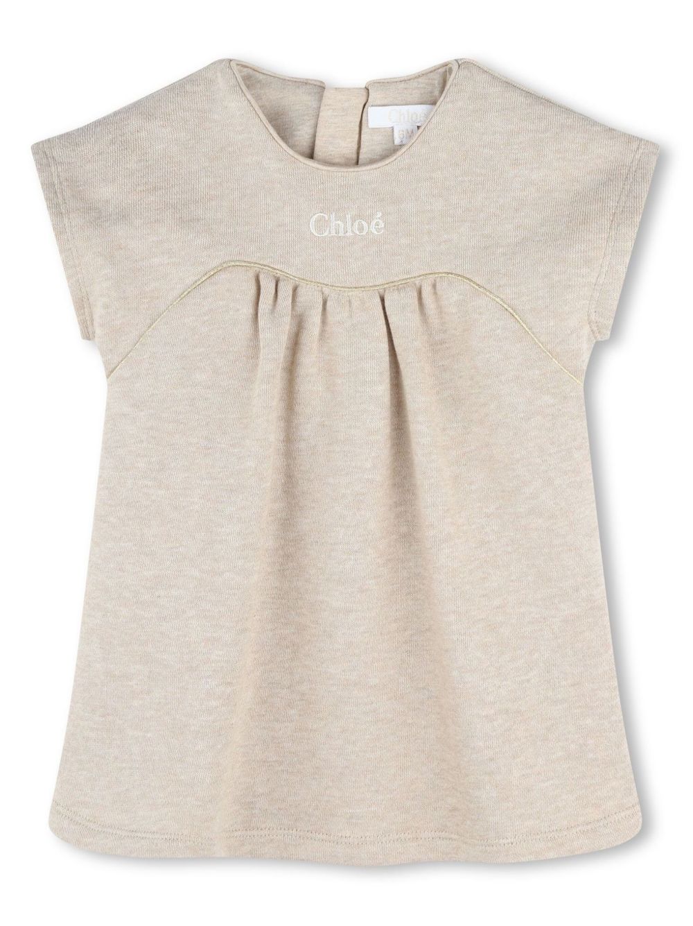 Chloé Kids logo刺绣帝国式高腰连衣裙 - 中性色