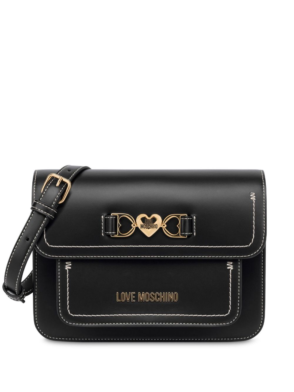 Love Moschino 心形标牌皮质斜挎包 - 黑色