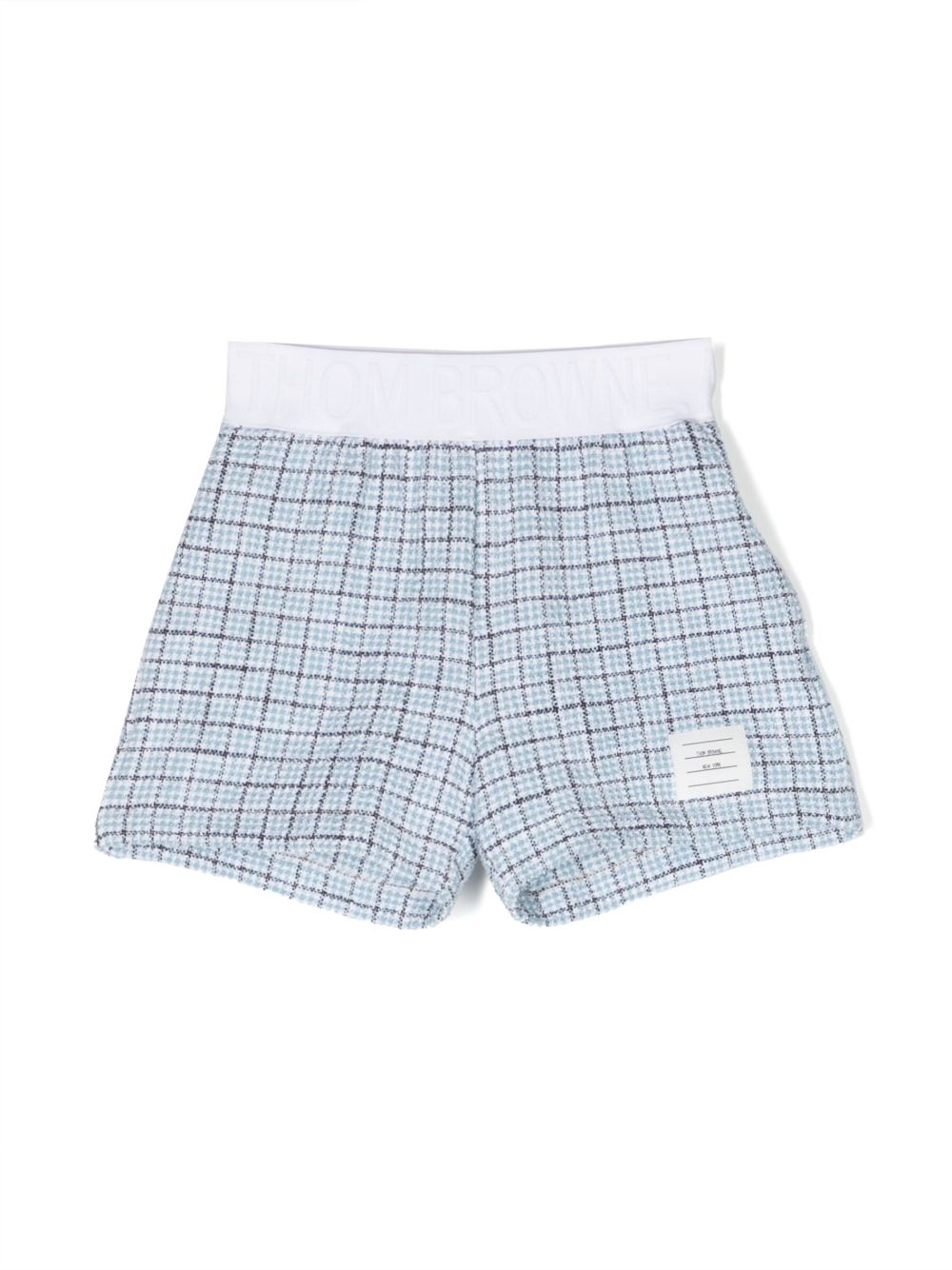 Thom Browne Kids 标贴粗花呢短裤 - 蓝色