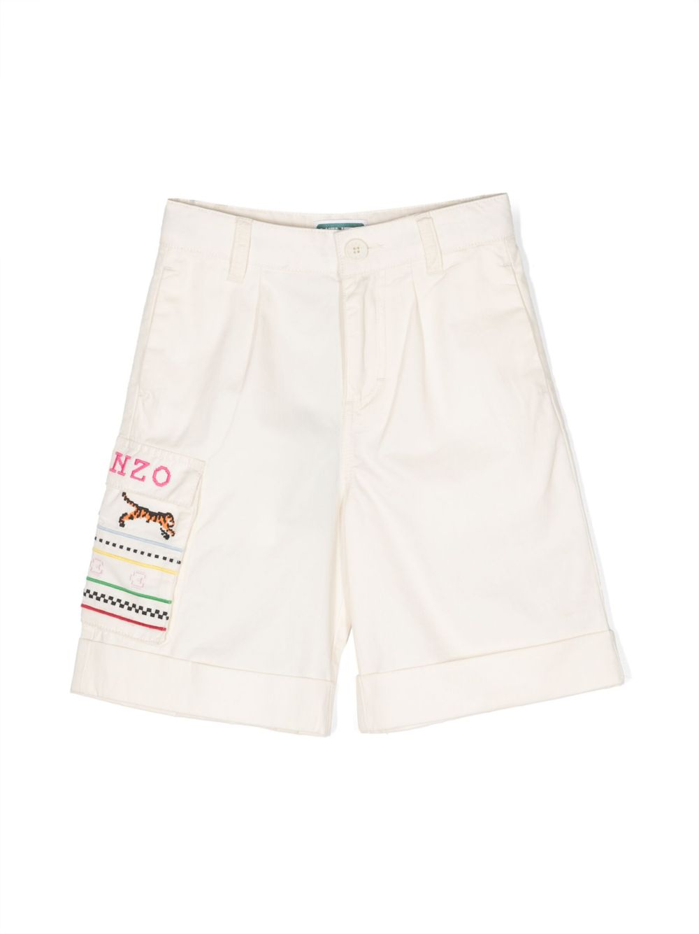 Kenzo Kids 刺绣设计棉短裤 - 中性色