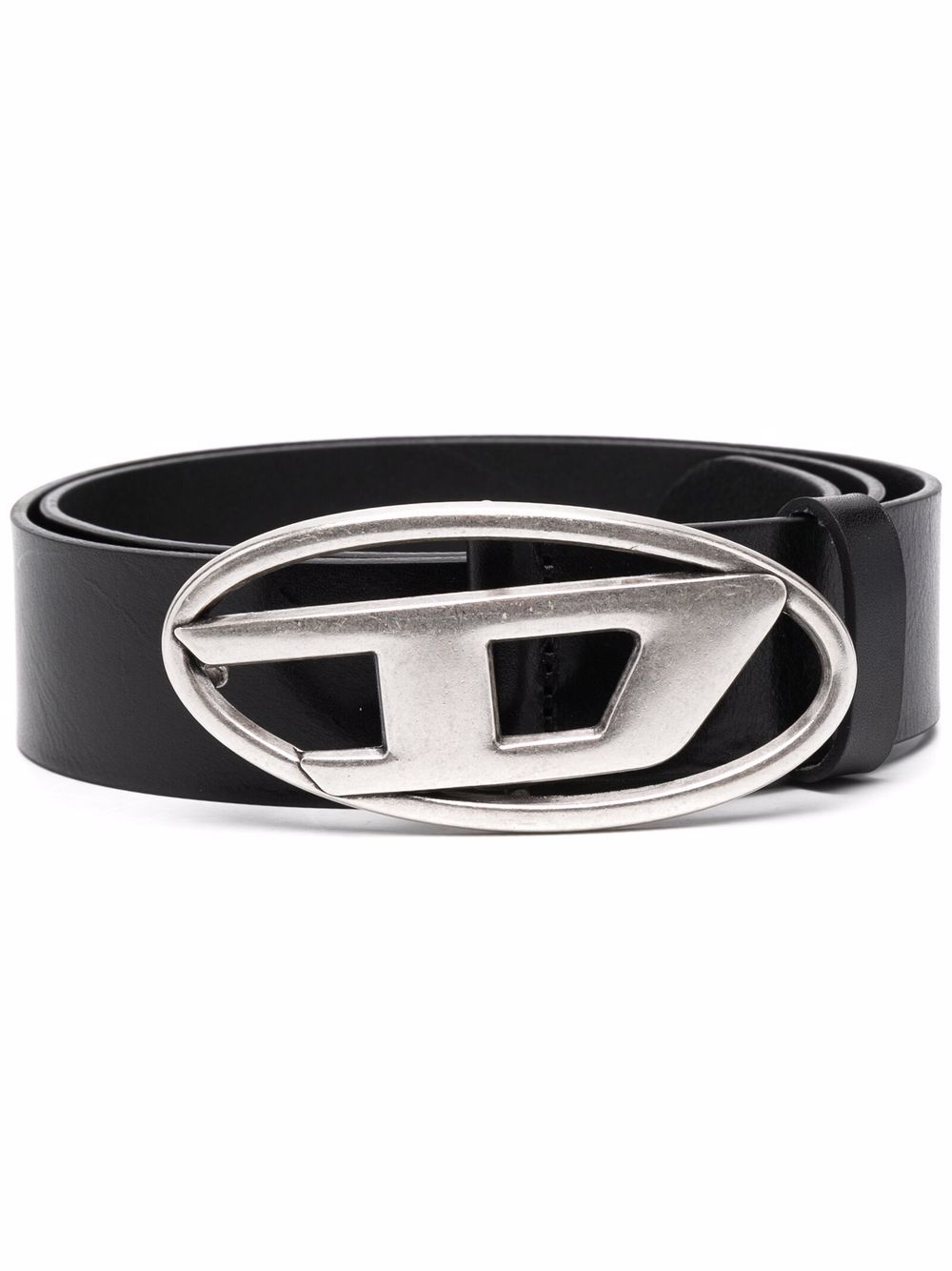 Diesel 1DR logo扣环皮质腰带 - 黑色