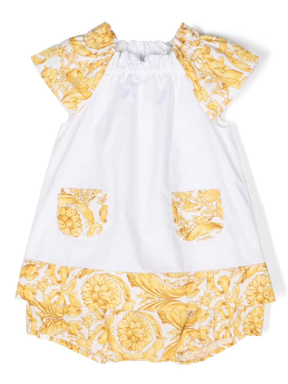 Versace Kids Barocco 印花棉连衣裙套装 - 白色