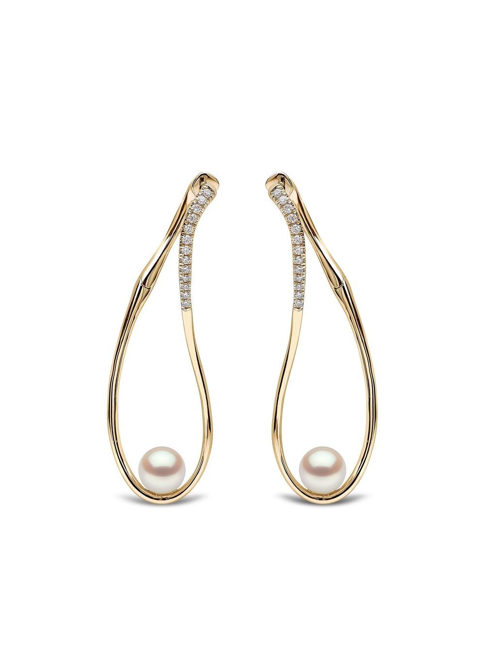 Yoko London Sleek 18K黄金阿古屋珍珠钻石耳环 - 金色