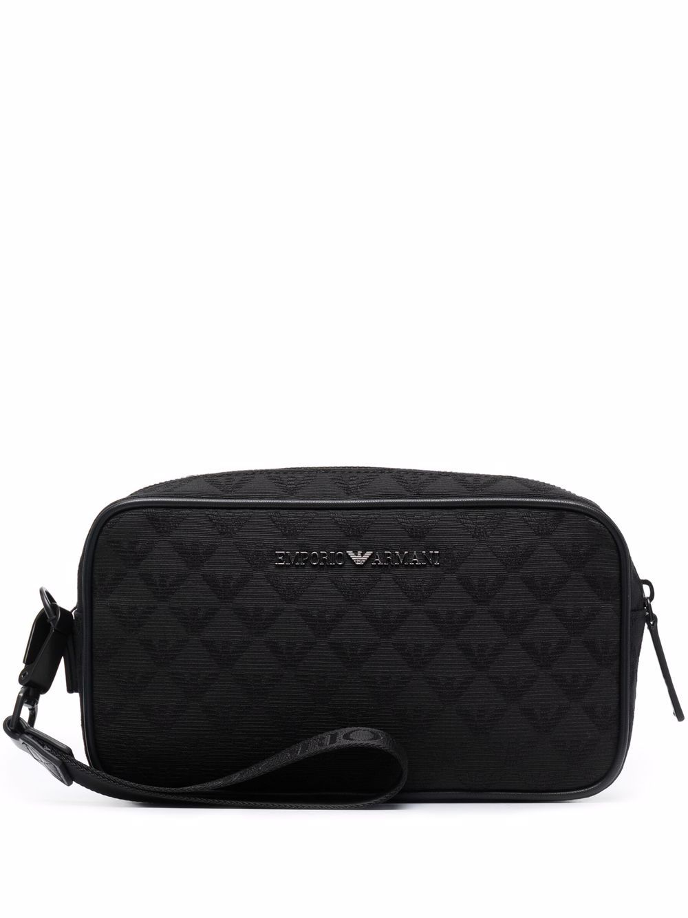 Emporio Armani logo标牌拉链手拿包 - 黑色