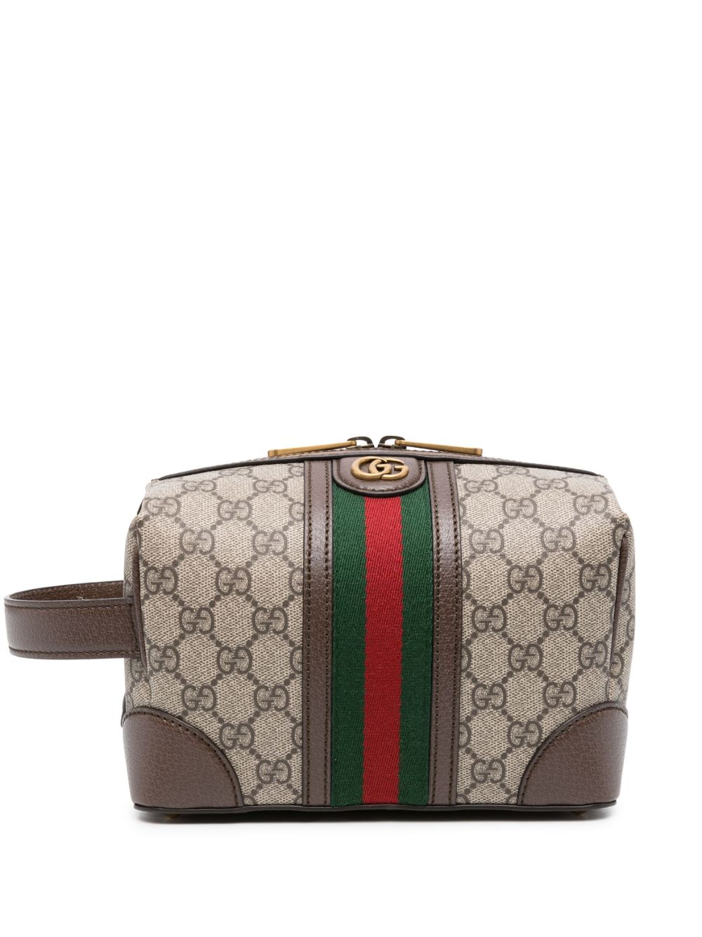 Gucci GG Supreme 皮质洗漱包 - 褐色