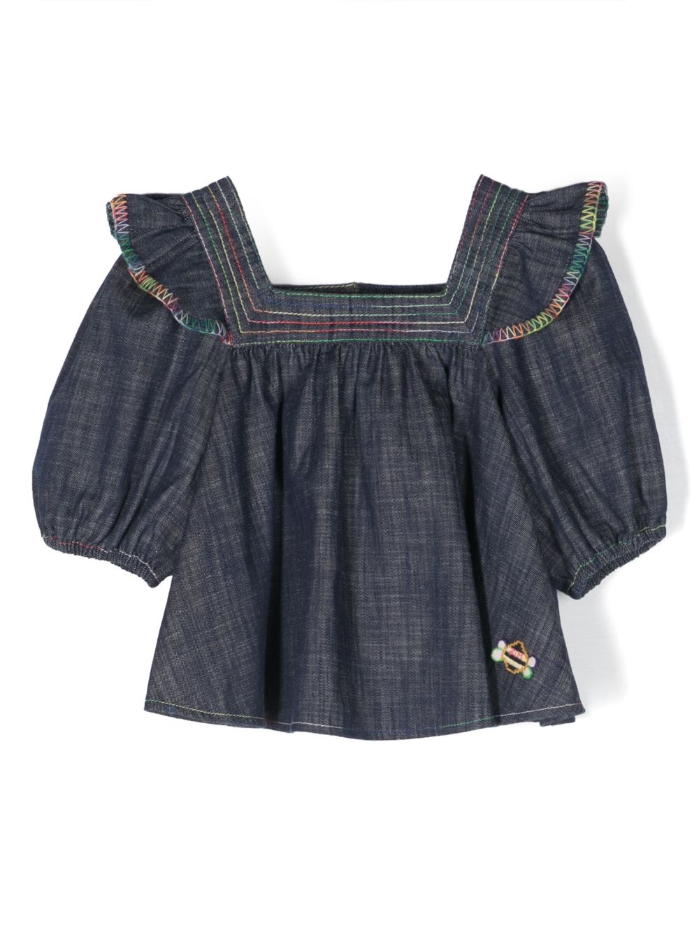 ZIMMERMANN Kids Alight 荷叶边牛仔罩衫 - 蓝色
