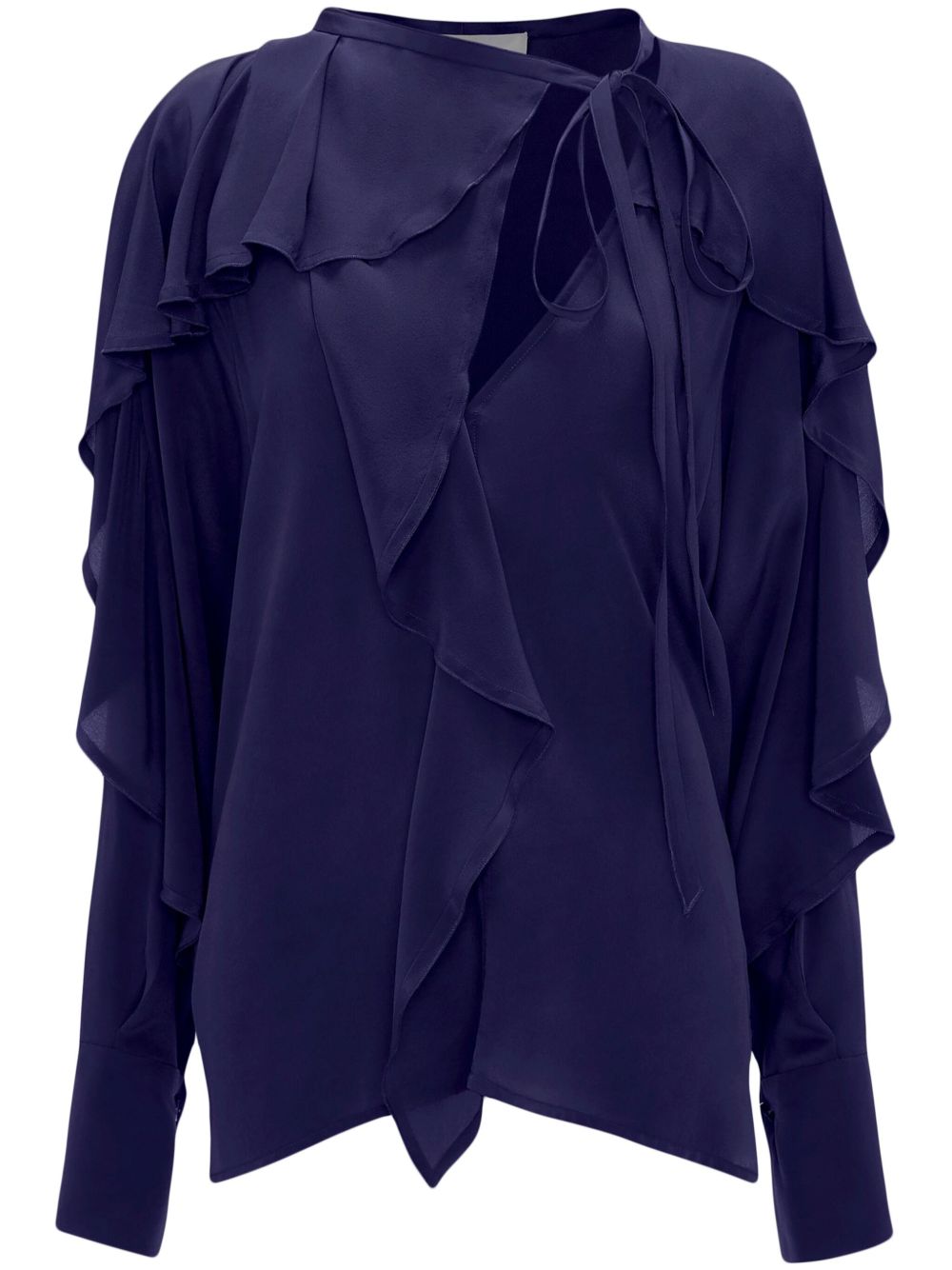 Victoria Beckham 系带细节荷叶边真丝罩衫 - 蓝色