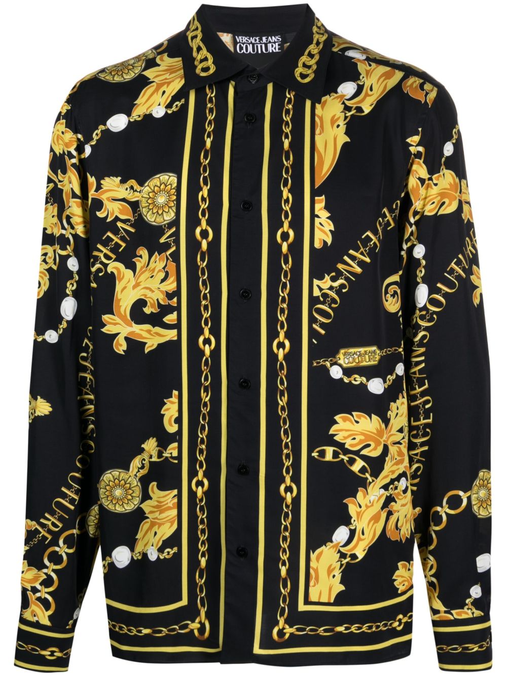 Versace Jeans Couture 巴洛克图案长袖衬衫 - 黑色