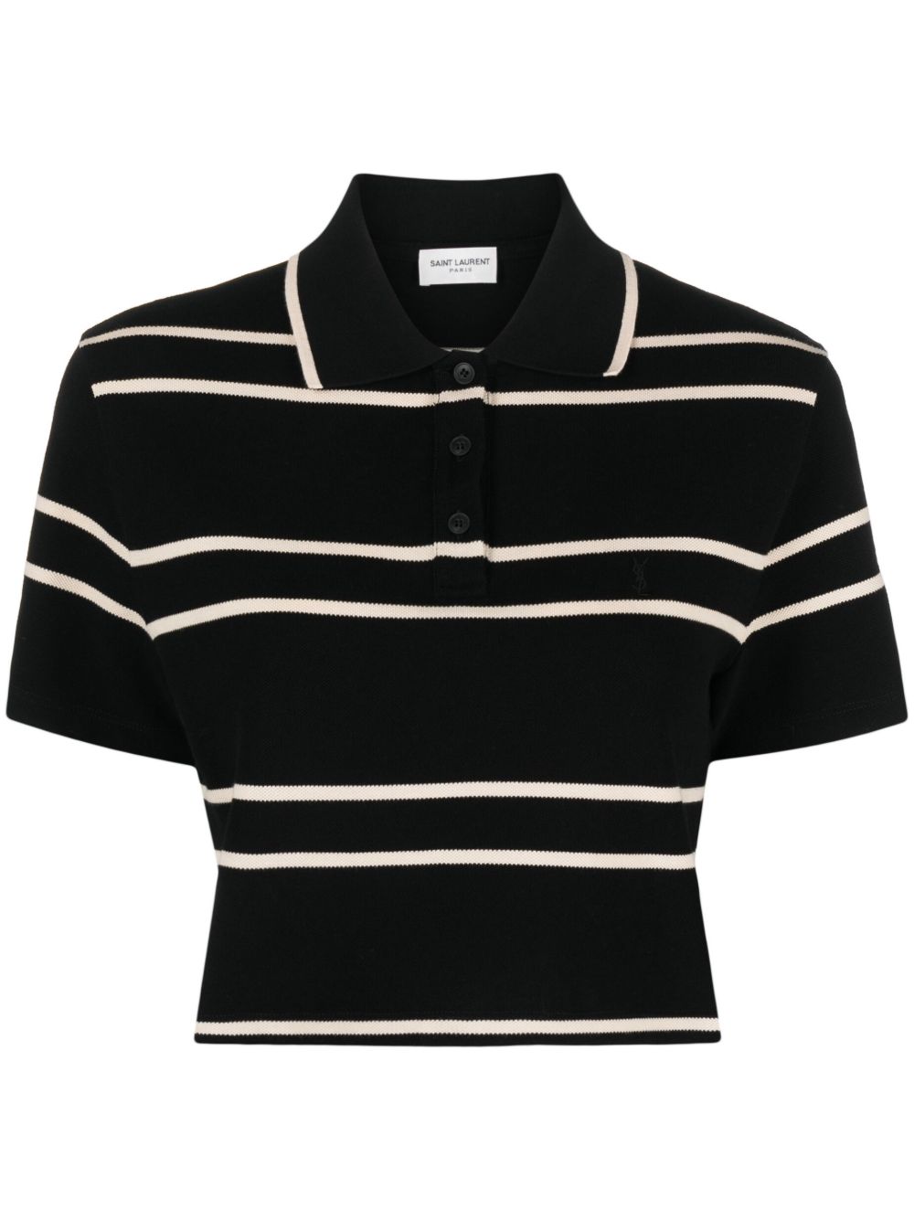 Saint Laurent 条纹棉polo衫 - 黑色