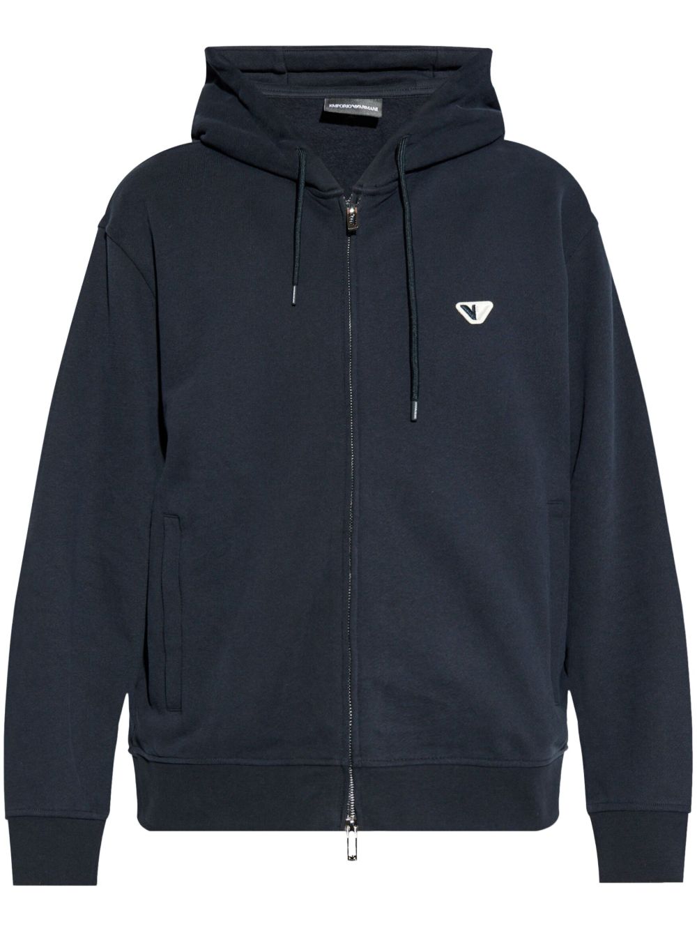 Emporio Armani logo刺绣拉链连帽衫 - 蓝色