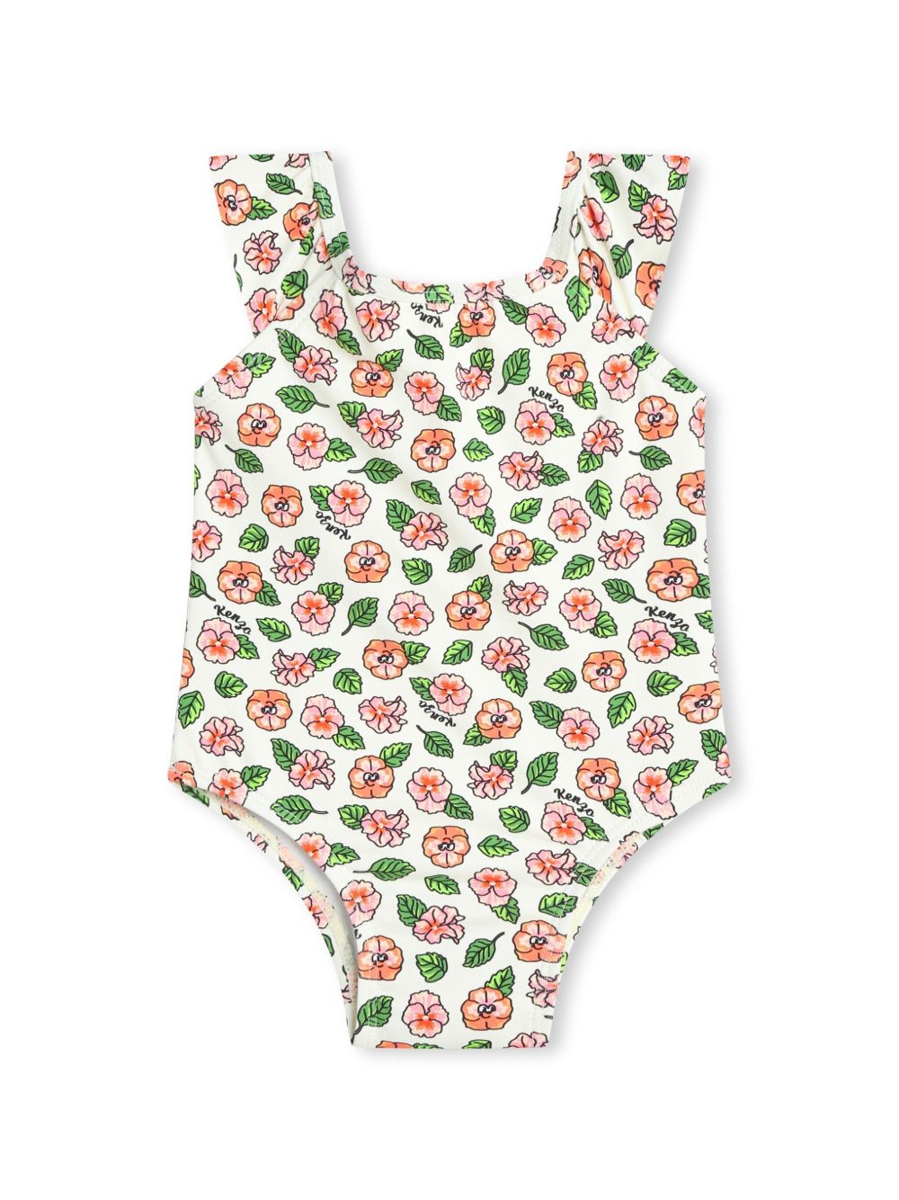 Kenzo Kids 花卉印花连体泳衣 - 白色