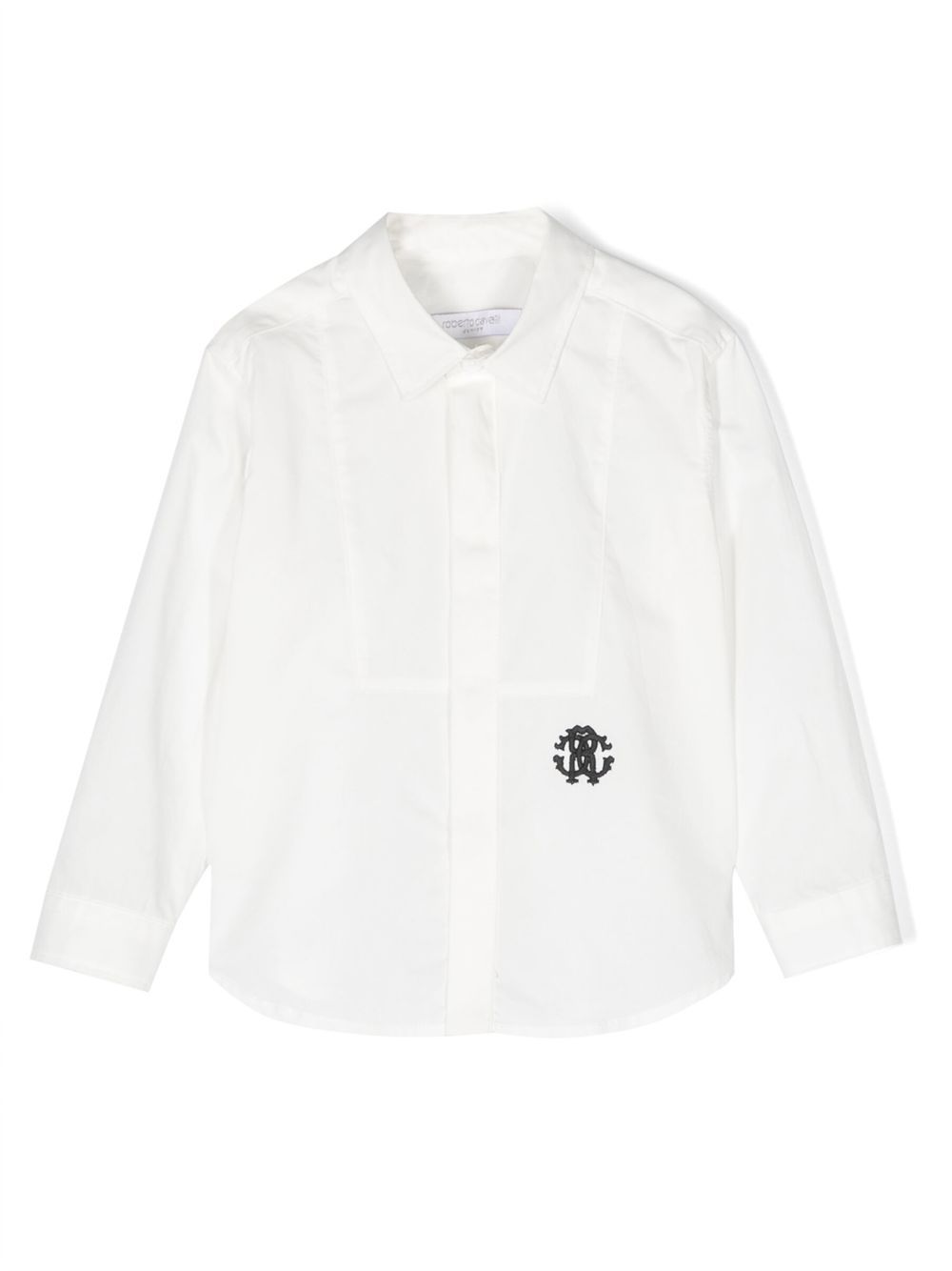 Roberto Cavalli Junior logo刺绣棉衬衫 - 白色