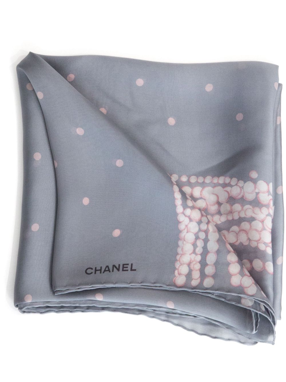 CHANEL Pre-Owned 珠饰印花真丝围巾（2000年代典藏款） - 灰色