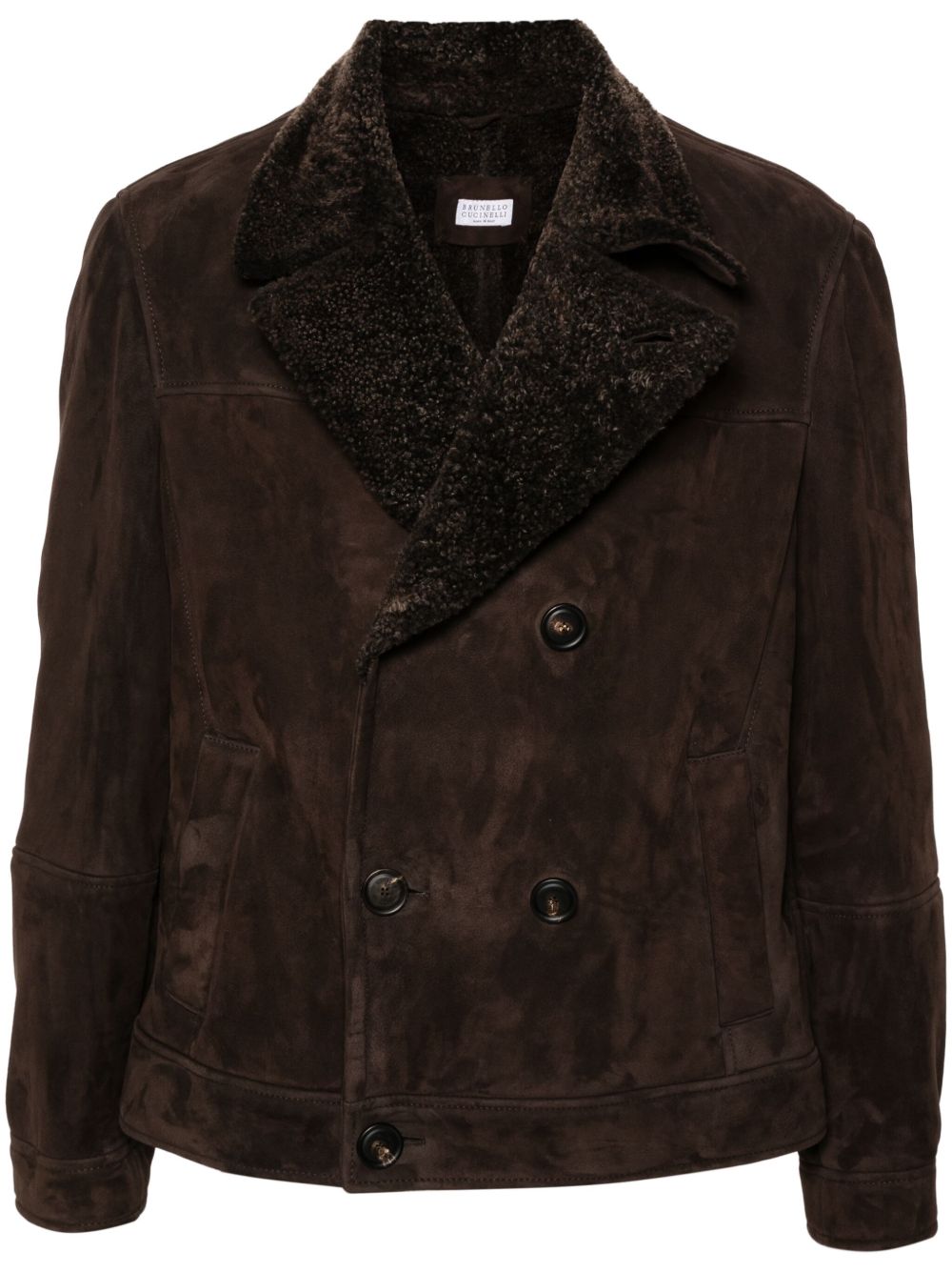 Brunello Cucinelli 皮毛一体双排扣夹克 - 褐色