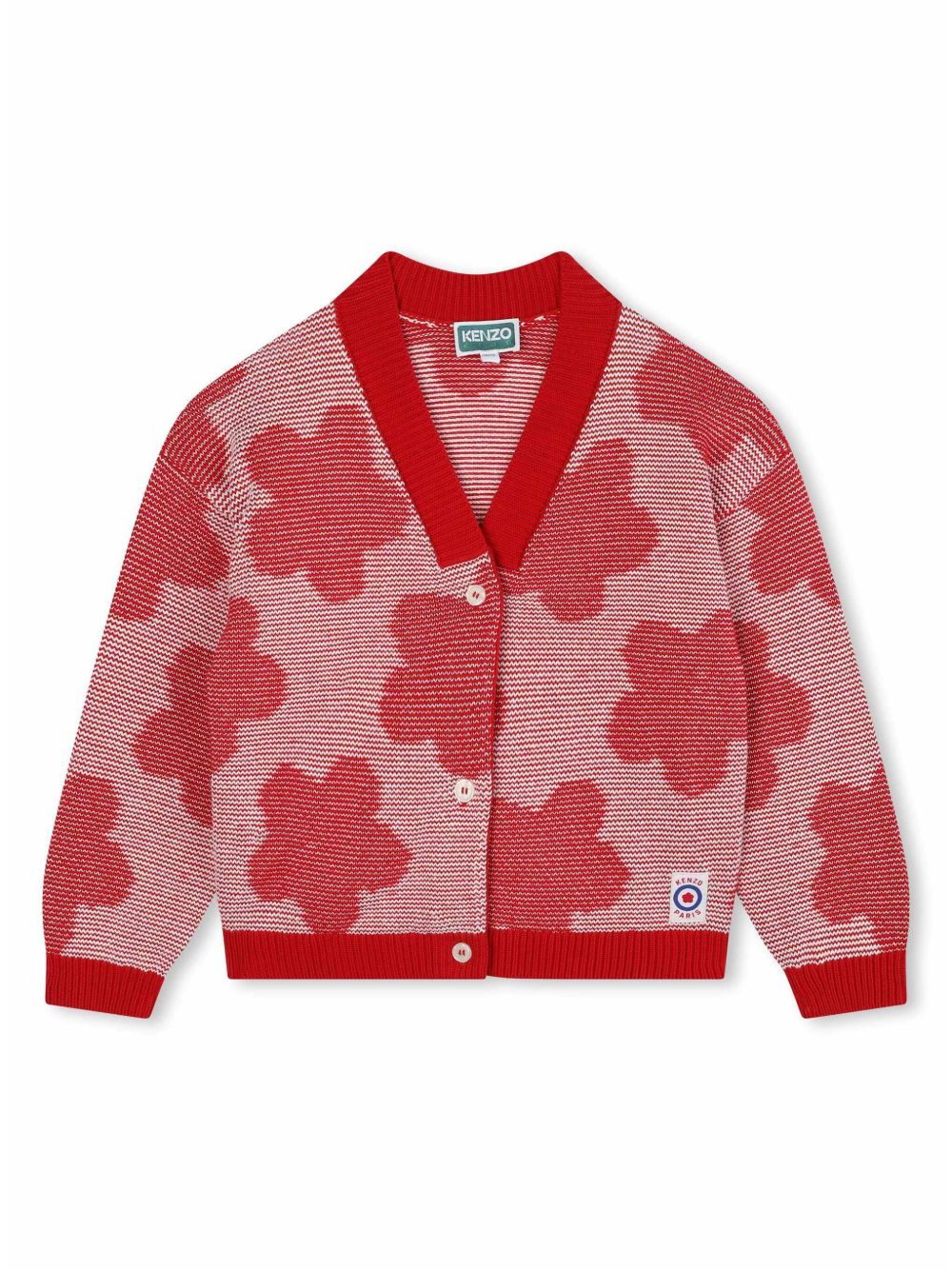 Kenzo Kids 罂粟花图案V领开衫 - 红色