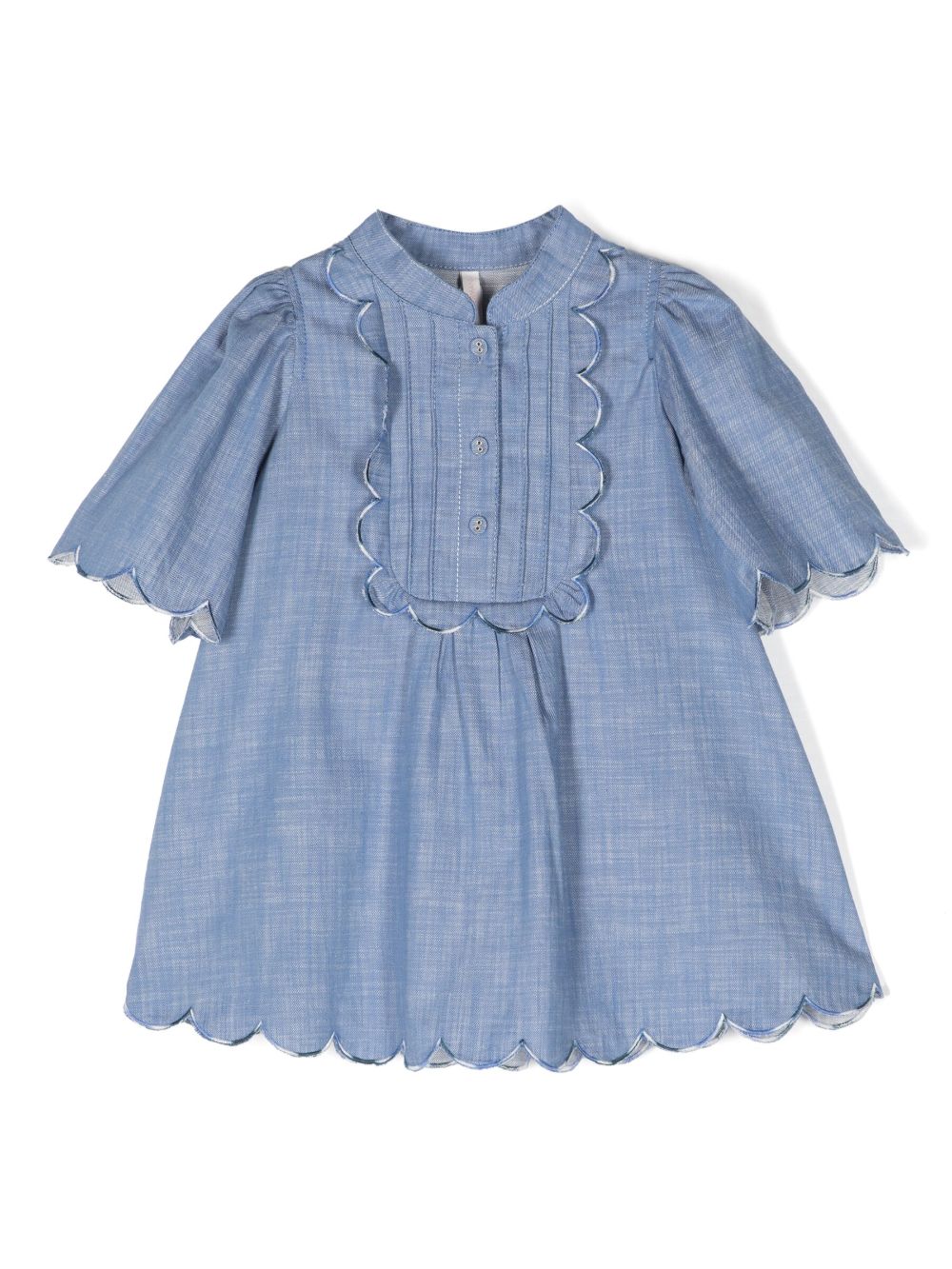 ZIMMERMANN Kids Junie 扇贝形边饰钱布雷布连衣裙 - 蓝色