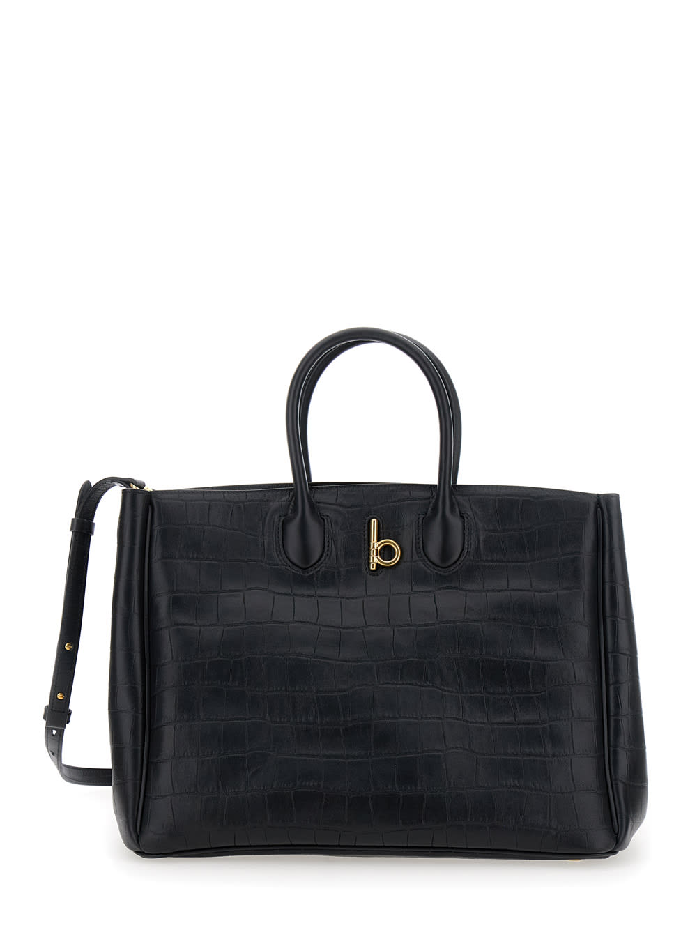 Burberry rocking Horse Black Handbag With Metallic Logo Detail In Leather Woman
