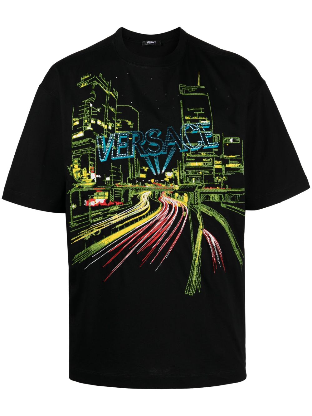 Versace City Lights 刺绣T恤 - 黑色