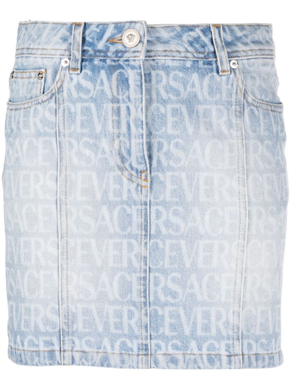 Versace Versace Allover 牛仔迷你半身裙 - 蓝色