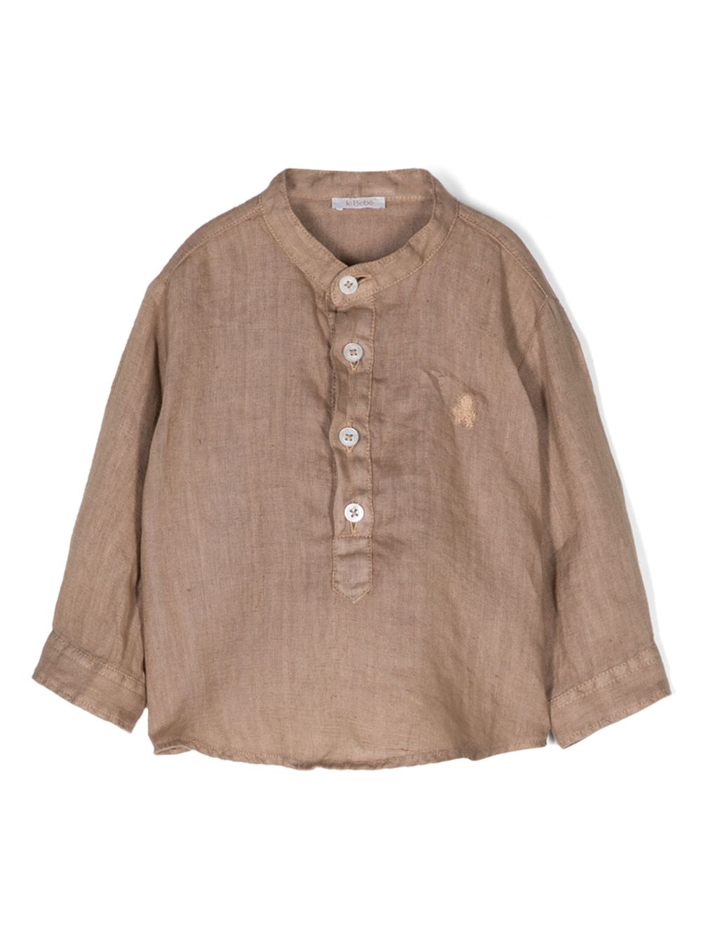 Le Bebé Enfant logo刺绣亚麻衬衫 - 褐色