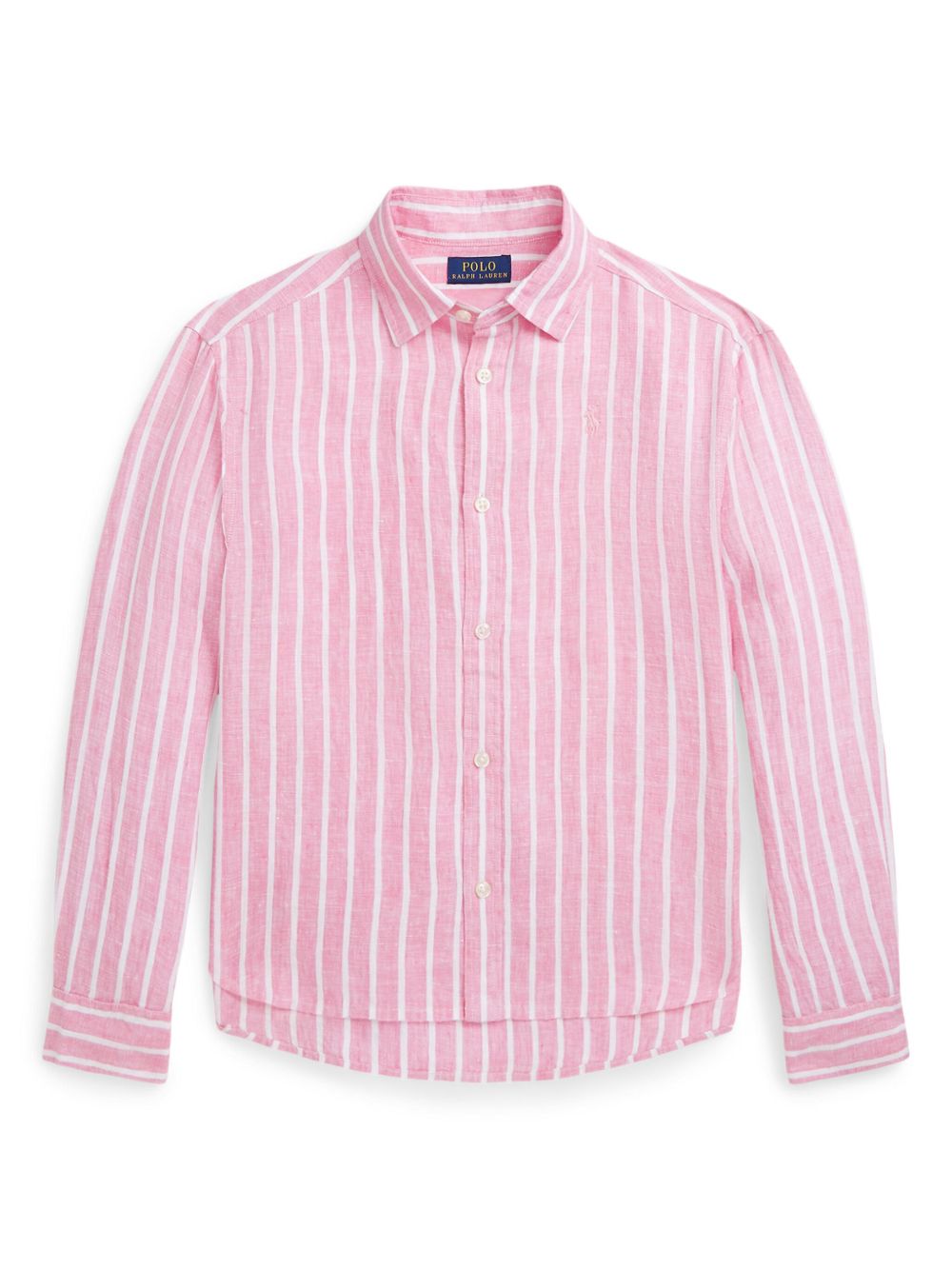 POLO RALPH LAUREN KIDS logo刺绣条纹亚麻衬衫 - 粉色