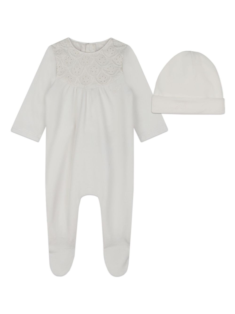 Chloé Kids 刺绣细节棉睡衣套装 - 中性色