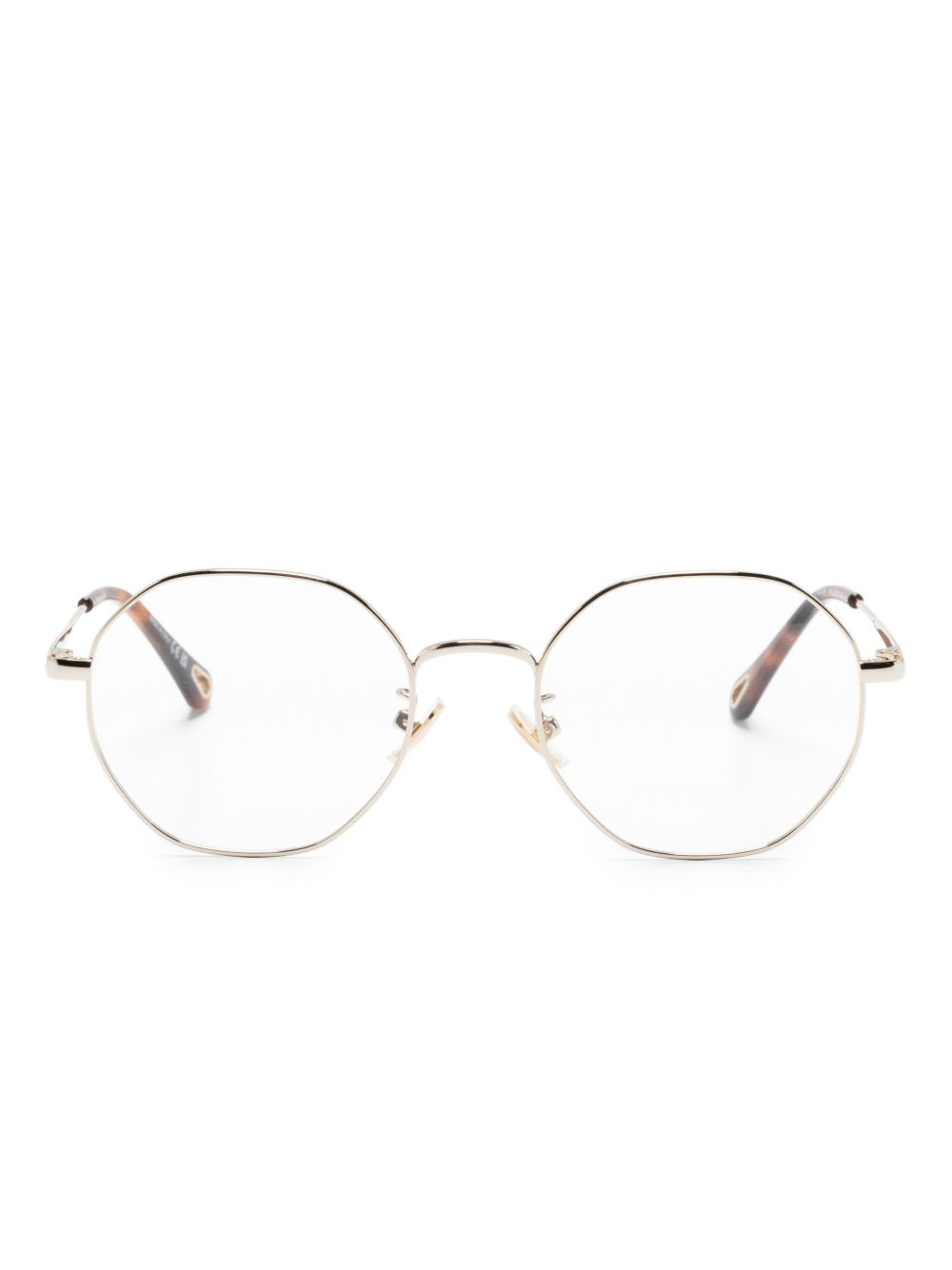 Chloé Eyewear 玳瑁纹效果几何形框眼镜 - 金色