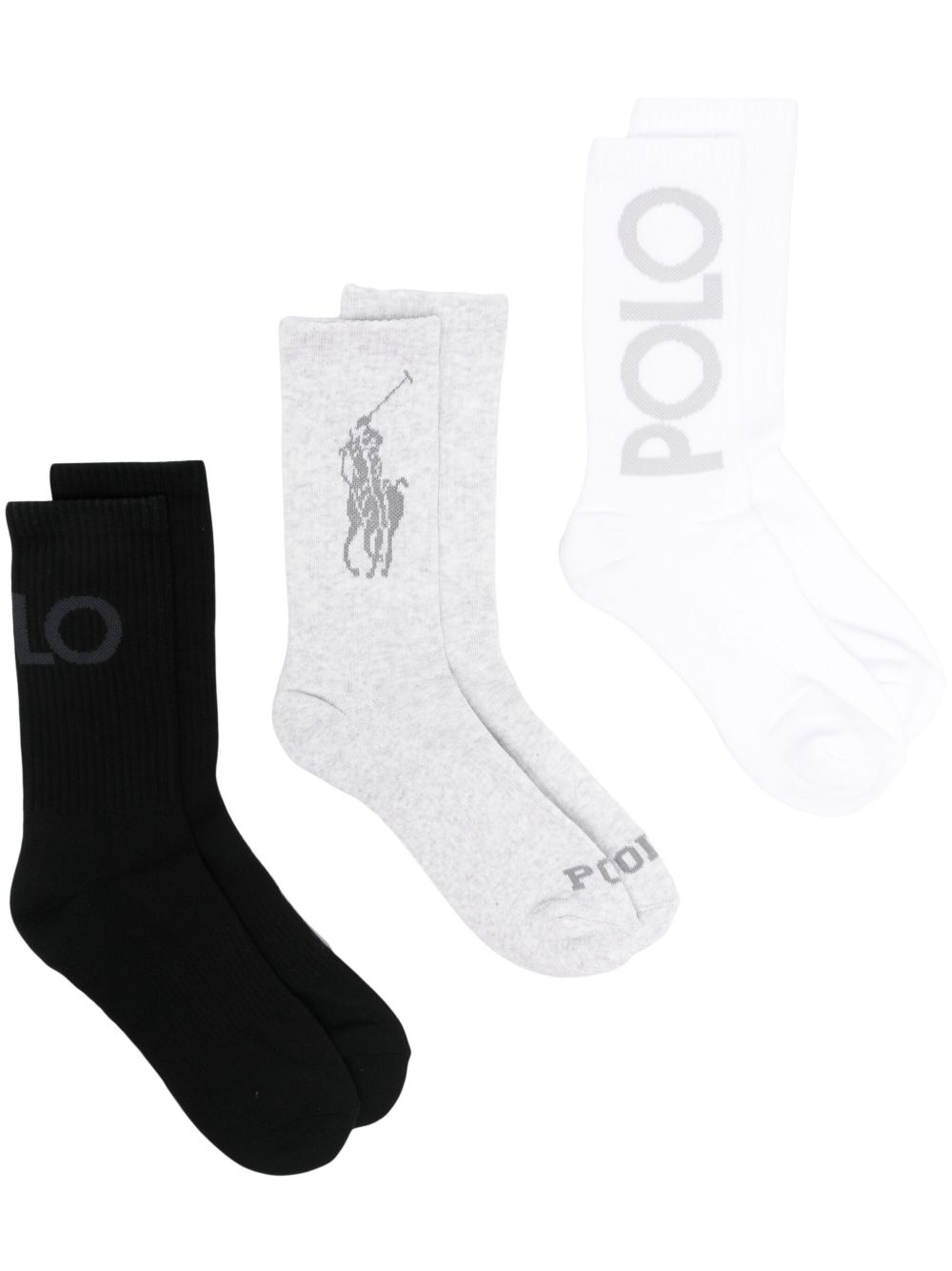 Polo Ralph Lauren 嵌花logo针织袜（三双装） - 灰色