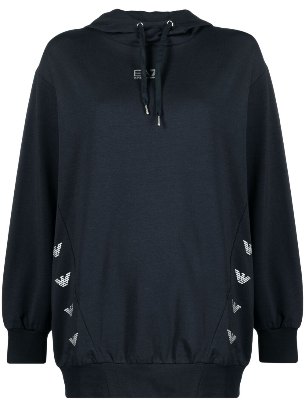 Ea7 Emporio Armani logo印花抽绳连帽衫 - 蓝色