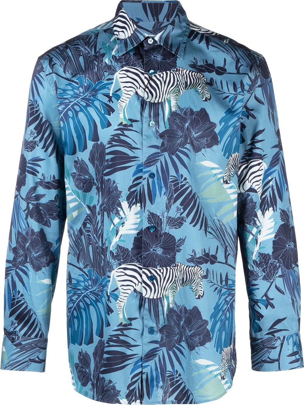 ETRO 叶片印花长袖衬衫 - 蓝色