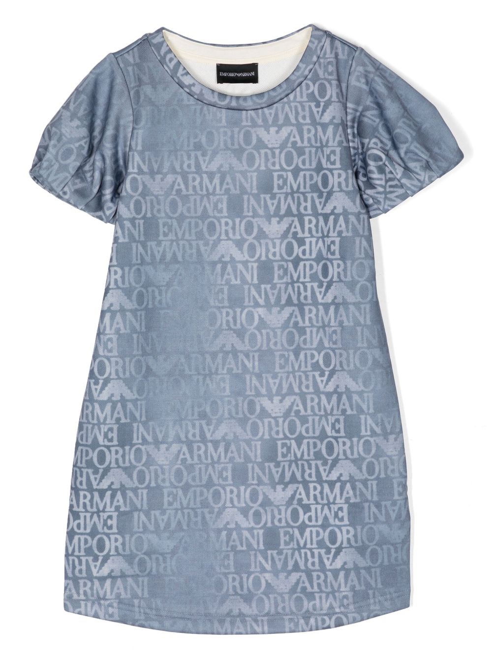 Emporio Armani Kids logo印花牛仔连衣裙 - 蓝色