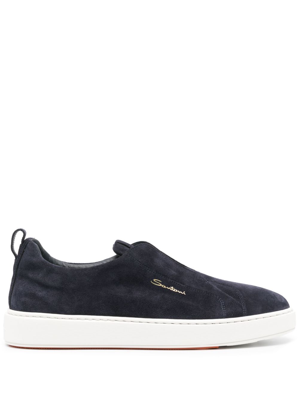 Santoni logo字母绒面皮运动鞋 - 蓝色