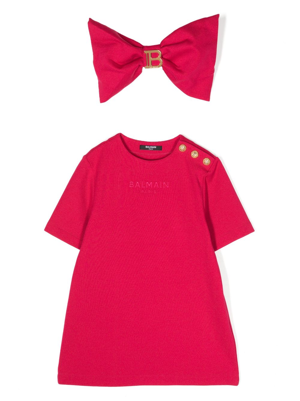 Balmain Kids logo标牌T恤式连衣裙 - 粉色