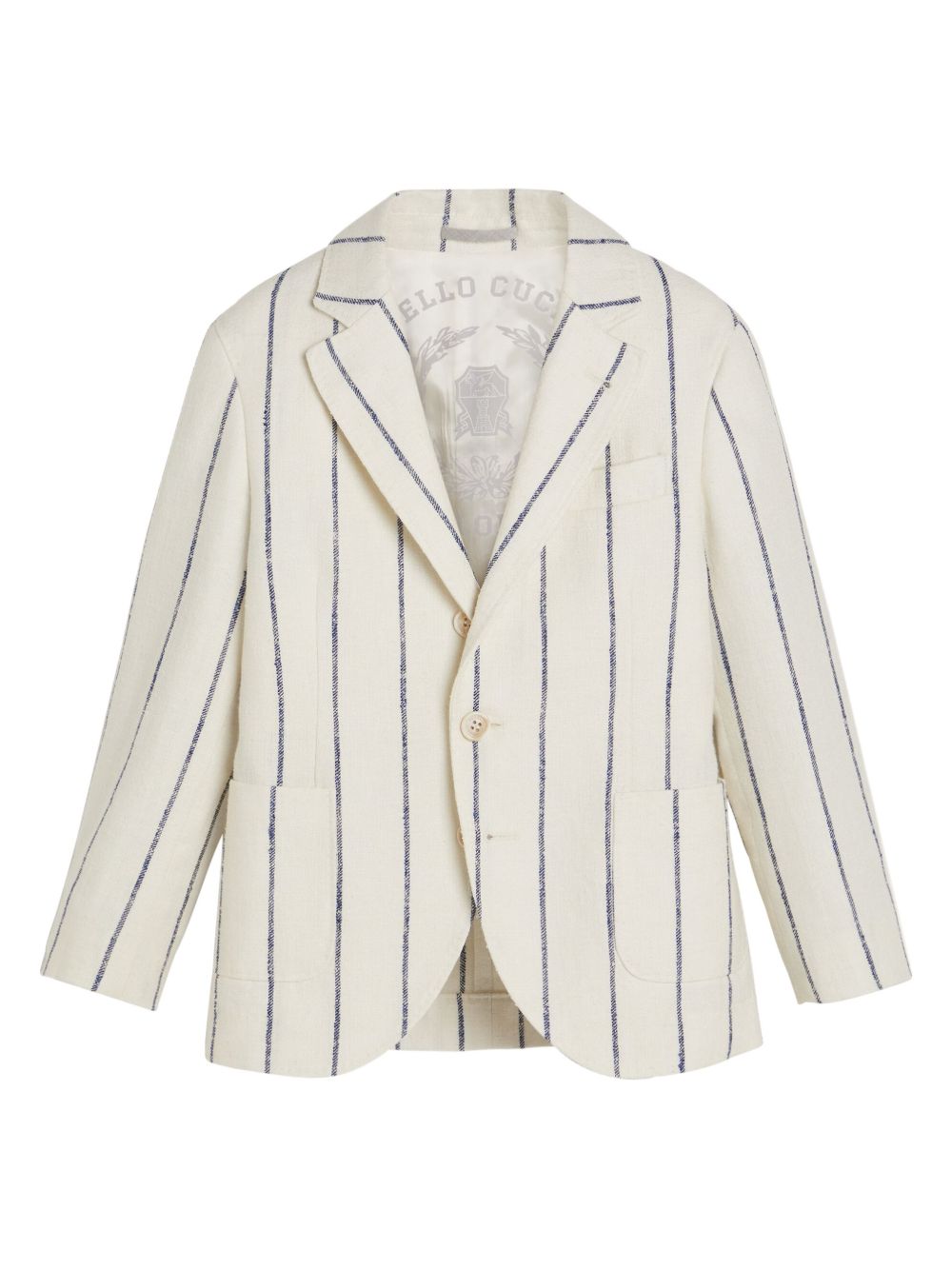 Brunello Cucinelli Kids 条纹单排扣西装夹克 - 白色