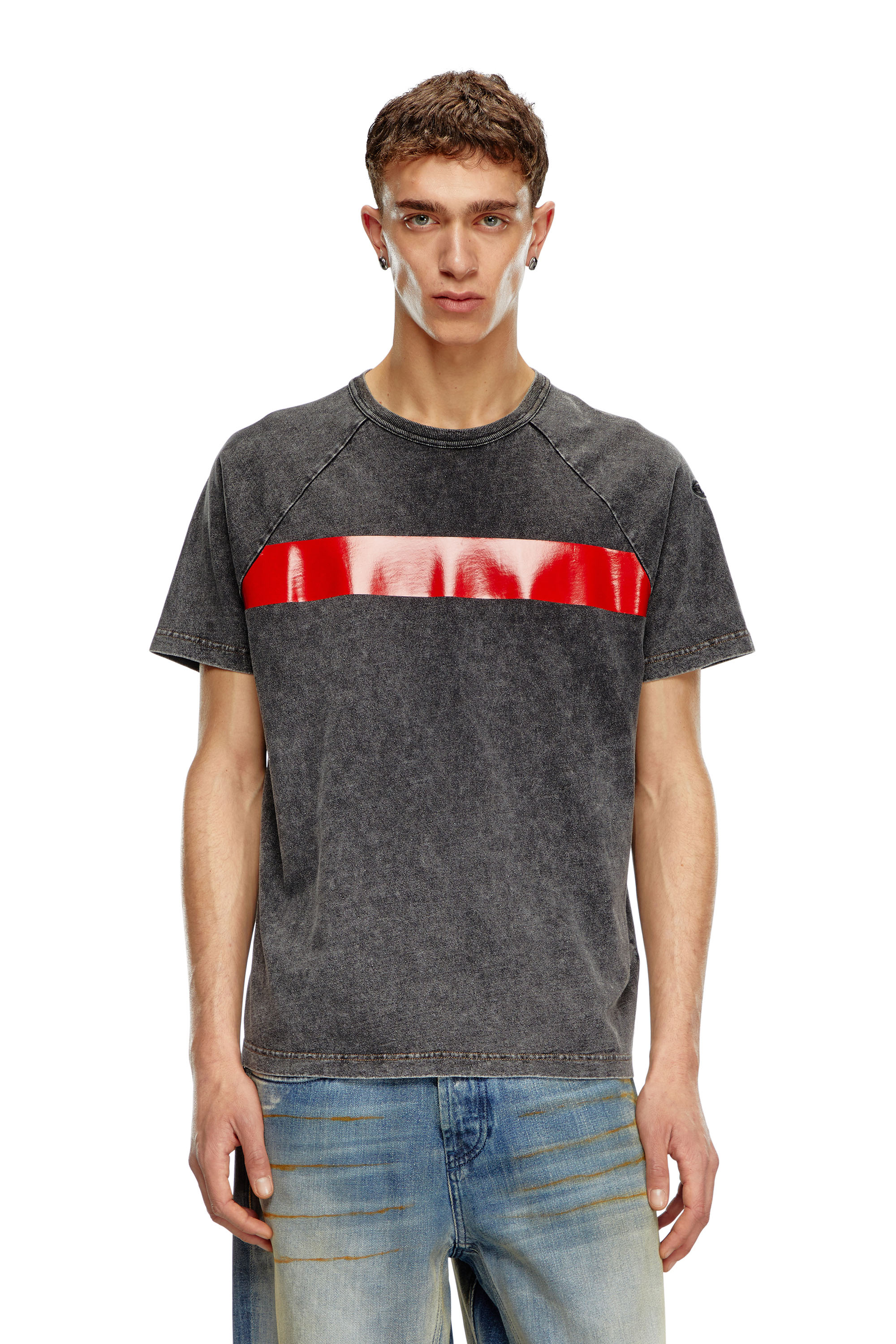 Diesel - Marble-effect T-shirt with glossy band - T-Shirts - Man - Black