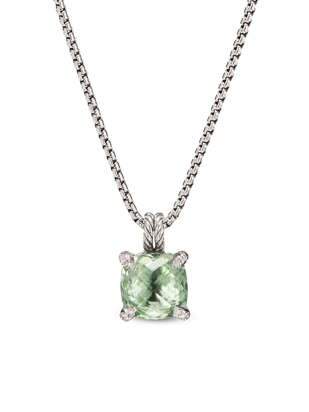 David Yurman 纯银 Chatelaine 绿堇云石钻石项链 - 绿色
