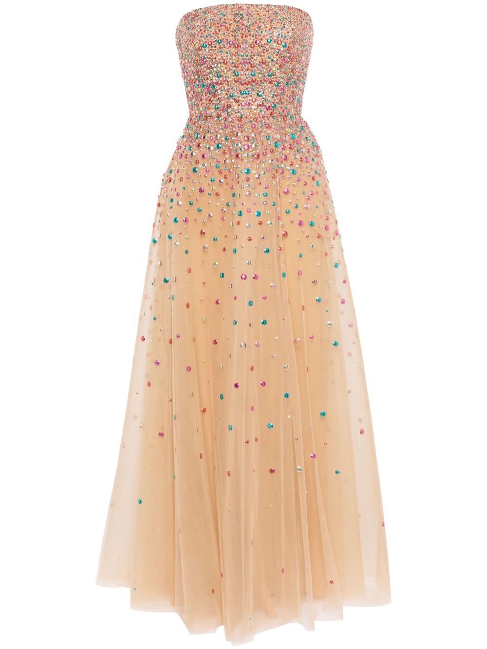Elie Saab 珠饰露肩礼服 - 褐色