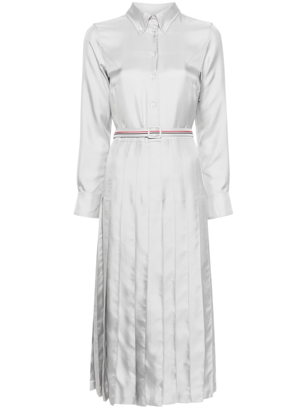 Thom Browne 红白蓝条纹束腰真丝衬衫裙 - 灰色
