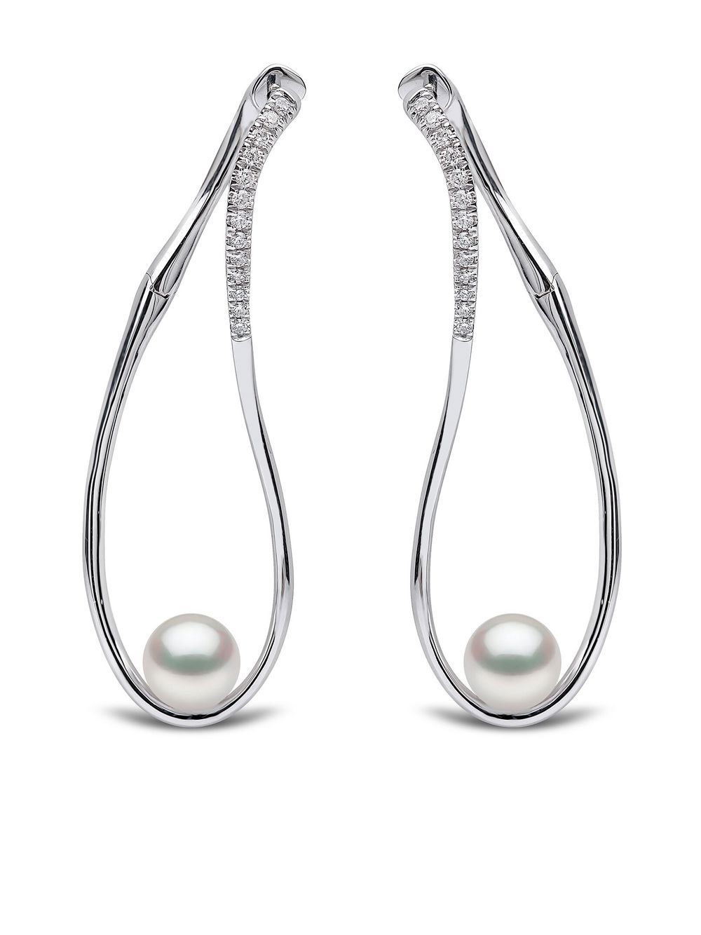 Yoko London Sleek 18K白金阿古屋珍珠钻石耳环 - 银色