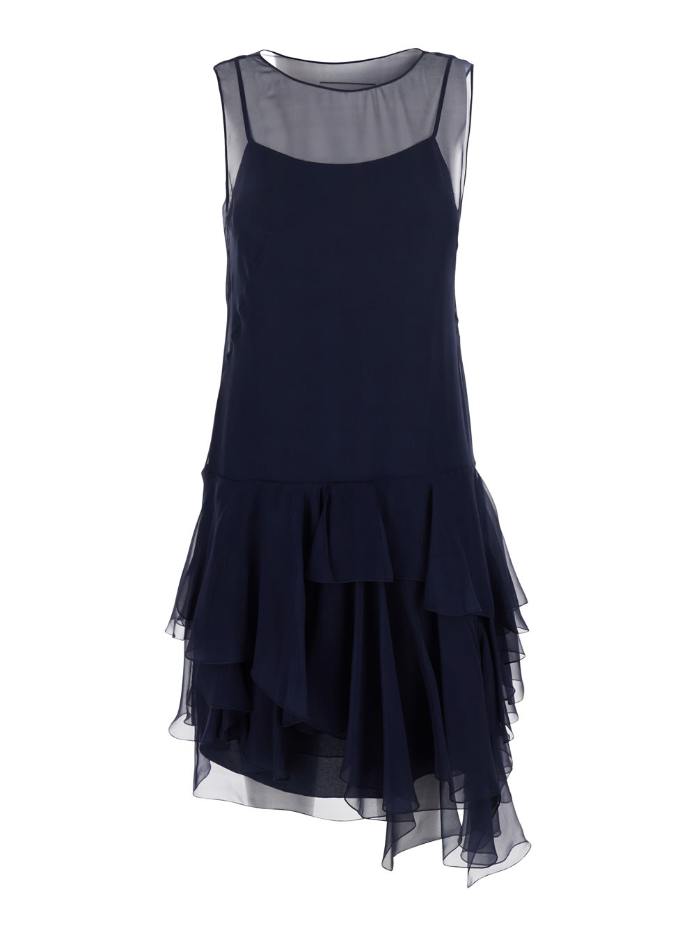 Alberta Ferretti 蓝色丝绸细肩带荷叶边女士连衣裙