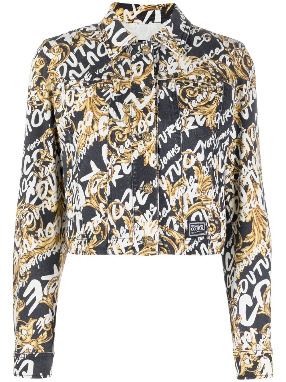 Versace Jeans Couture 范思哲 巴洛克文字印花牛仔夹克 - 黑色