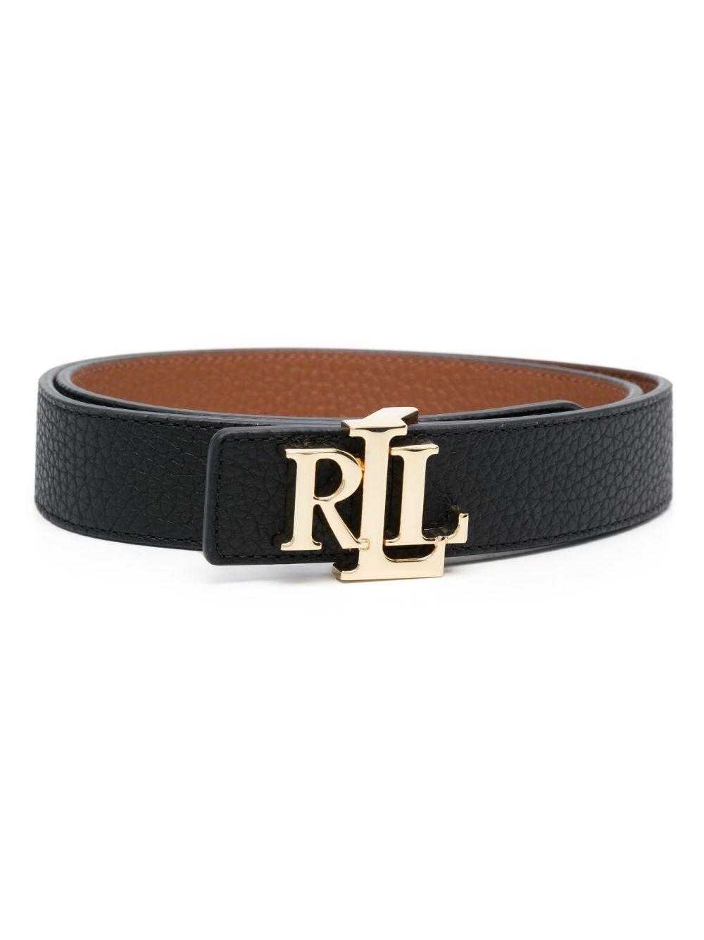 Lauren Ralph Lauren logo扣环双面皮质腰带 - 黑色