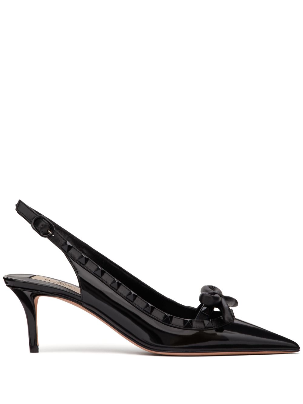 Valentino Garavani Rockstud 蝴蝶结细节裹踝中跟鞋 - 黑色